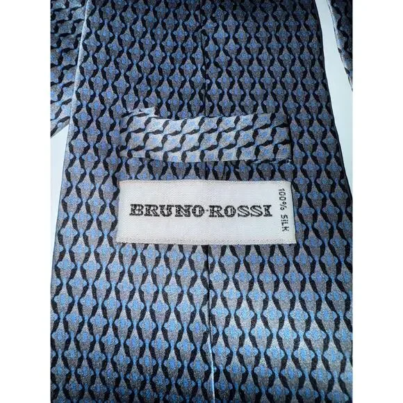 Bruno Rossi Light & Deep Blue Classic Pattern Necktie, 100% Silk - Picture 2 of 3